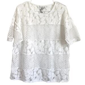 Shannon‎ Ford Lace Embroidered Multi Textured Short Sleeve Top 2X